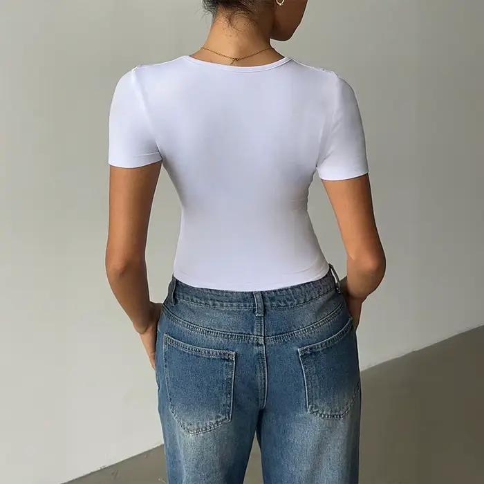 T-shirt gilet de couleur unie à col en v pour femme