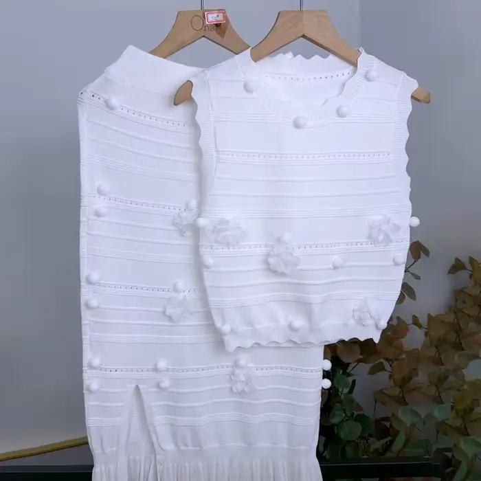 Ensemble haut court et jupe à ourlet brodé pour femmes, Style élégant, mode transfrontalière, vêtements décontractés, tissu Polyester, printemps 2025, 2025