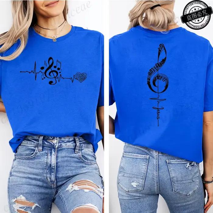 T-shirt imprimé avec notes musicales pour femmes