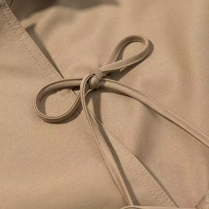 Vêtement d'extérieur décontracté et tendance pour femme, avec ceinture, manches courtes, en tissu polyester, couleur unie, coupe classique, pour le marché international