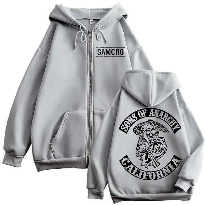 Sons of Anarchy – sweat à capuche avec fermeture éclair imprimée Double face pour hommes et femmes, gothique, Vintage, fermeture éclair, décontracté, mode, pulls surdimensionnés