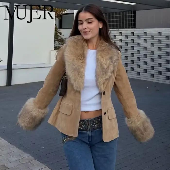 MUJER Faux fourrure daim Blazers pour femmes