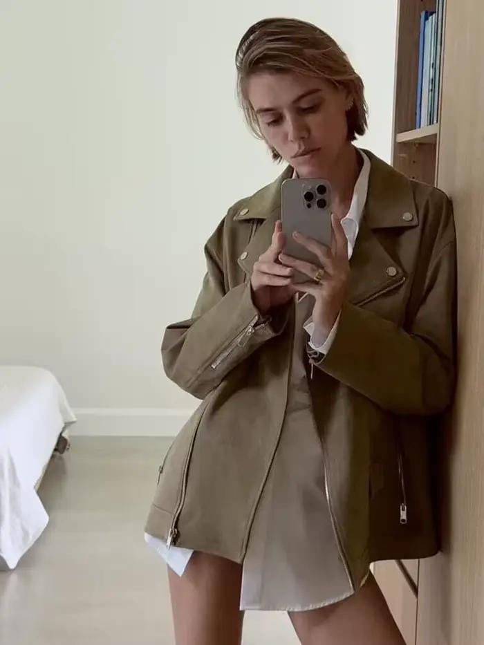 HH femmes automne hiver mode daim Texture effet moto revers veste femme haute rue décontracté