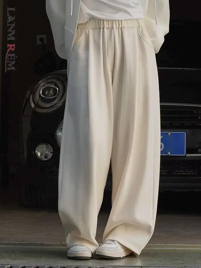 LANMREM-Pantalon décontracté coréen pour femmes, taille haute élastique, couleur unie, jambes larges, vêtements printemps 2025, 2YA597