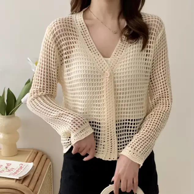 Veste légère en soie glacée à design ajouré pour femme, protection solaire