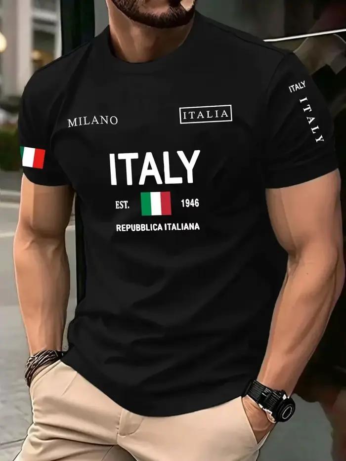 T-shirt Homme Respirant à Séchage Rapide avec Imprimé 3D Lettres Milan