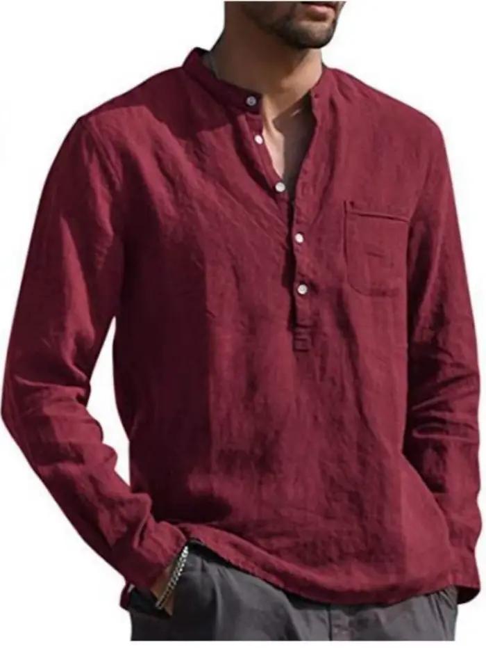 Chemise à manches longues en lin pour hommes