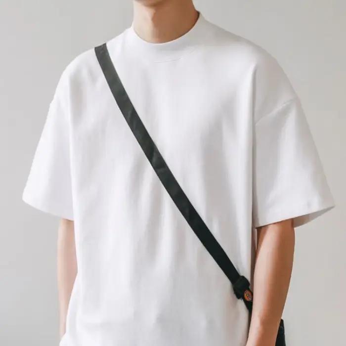 T-shirts à col petit hommes 350gsm coton couleur unie homme T-shirt à manches courtes printemps été chemise à fond ample