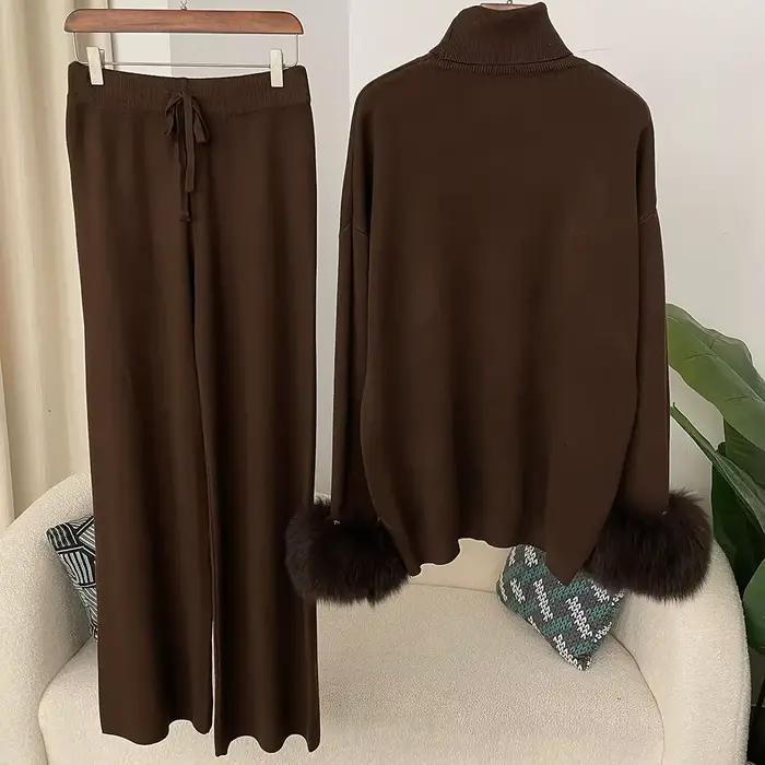 Pull en fourrure de vraie fourrure de renard, chaud et naturel, manchettes, manteau, pantalon Long, ensemble veste, nouvelle mode automne hiver 20224, tricoté pour femmes
