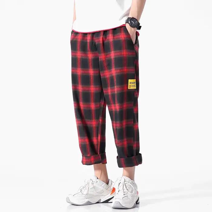 Jogging à carreaux en coton noir pour homme