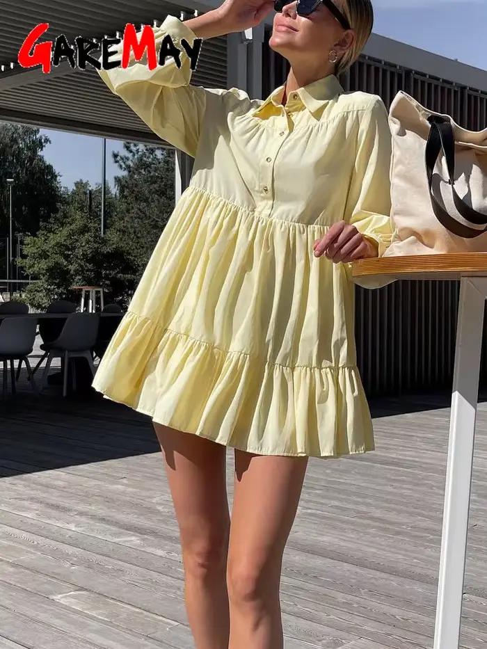 Robe chemise vintage à manches longues pour femmes avec col