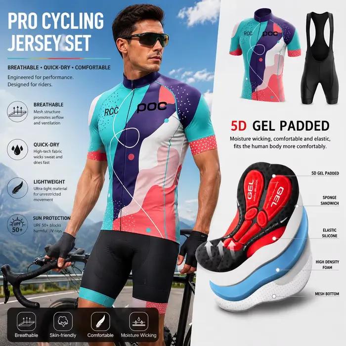 Ensemble de maillot de cyclisme à manches courtes RCC POC pour hommes