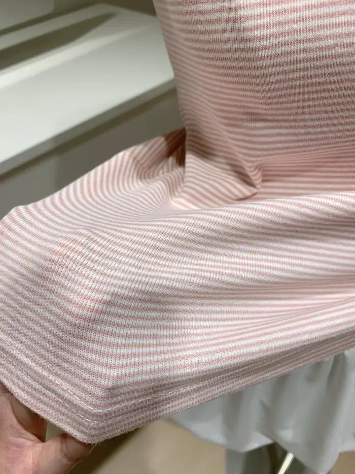 Ensemble Tshirt et short rayé rose doux pour femme haut court Slim à col Slash et short de survêtement droit à taille élastique coton ensemble deux pièces nouveau