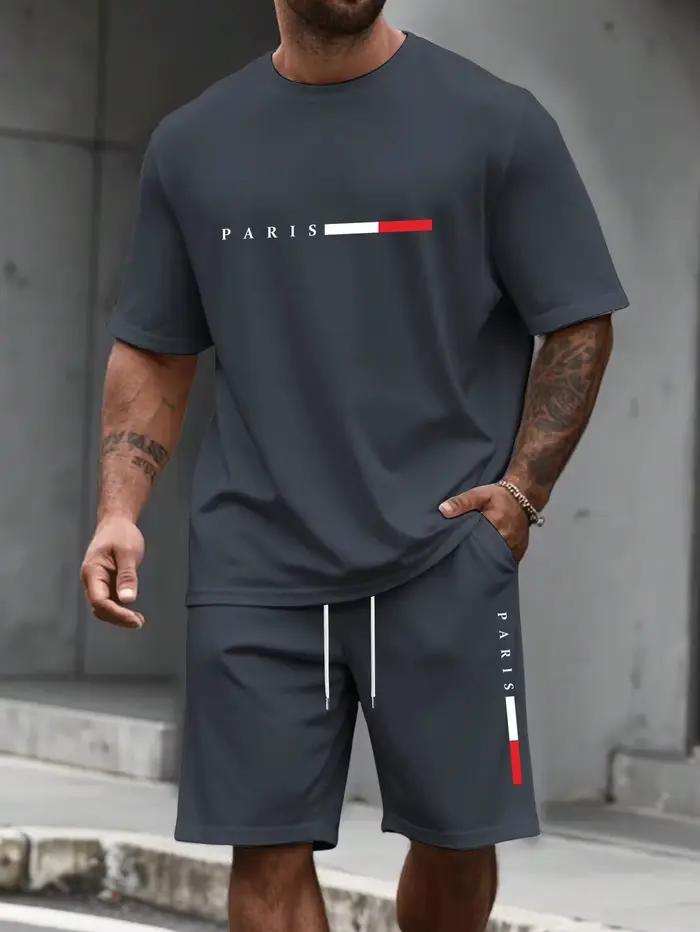 Survêtement pour homme 2 pièces ​ Ensemble short et t-shirt à col rond à manches courtes