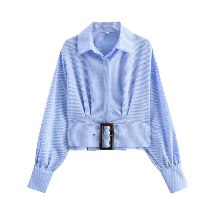 Chemise à manches longues rayée bleue