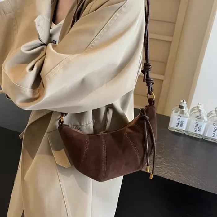 Sac à main en velours avec fermeture éclair, sac à bandoulière de haute qualité, couleur unie, Simple, à la mode, doux, Style occidental, 2026