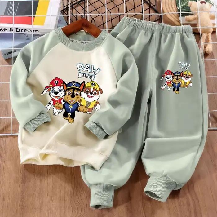 Ensembles de vêtements de sport pour enfants imprimés PAW Patrol, sweat-shirt épissé pour garçons, costume 2 pièces, sweat à capuche à col rond, pantalon, ensembles 2 pièces, printemps-automne