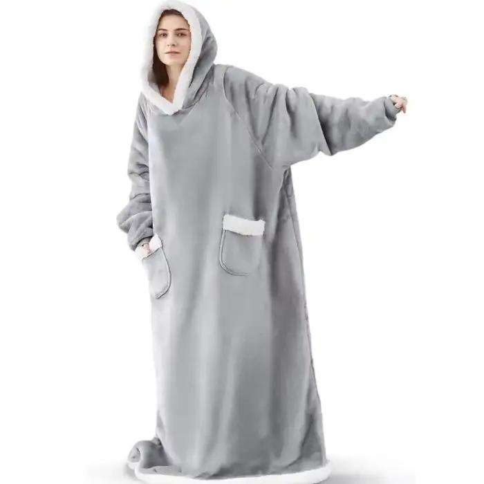 2025 couverture en flanelle Super longue avec manches hiver sweat à capuche femmes hommes pull polaire géant TV