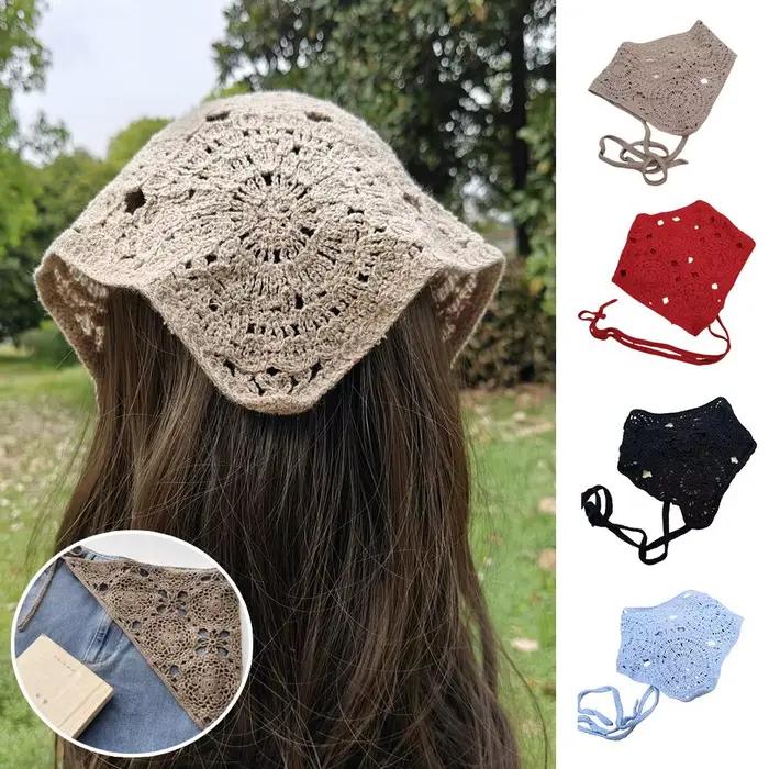 Foulard de cheveux au Crochet fait à la main, demi-jupe tricotée, rideau de fesses ajouré, Triangle, foulard noué, accessoires pour cheveux élégants, DIY