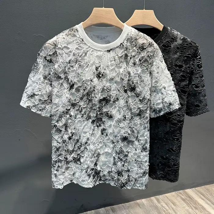 T-shirts pour hommes décontracté cravate-teinture déchiré