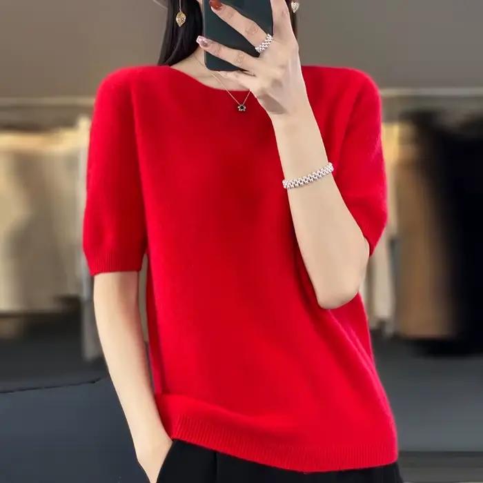 T-shirt tricoté à col rond pour femme
