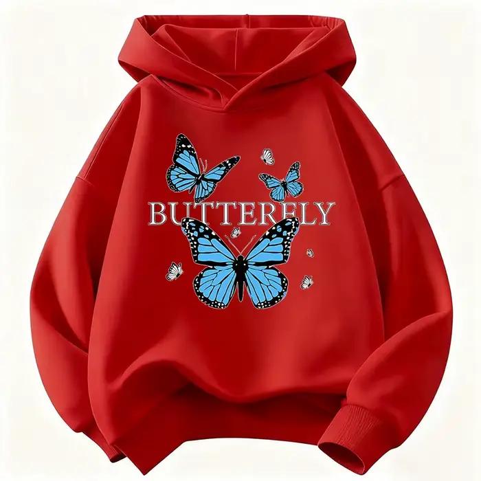Sweat-shirt pour enfants au design papillon bleu, sweat-shirt mignon pour garçons et filles, sweat-shirt décontracté pour l'automne et le printemps