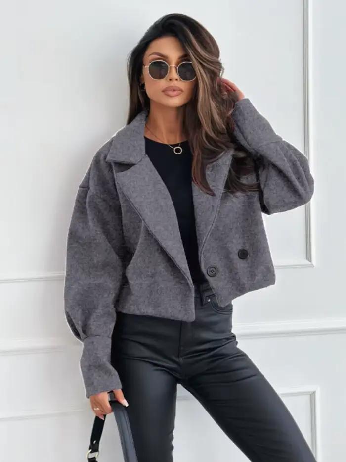 Manteau court en laine croisé pour femme