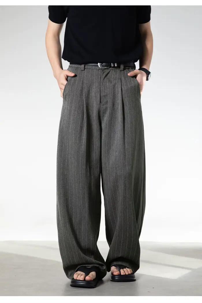 Pantalon drapé à rayures rétro pour hommes