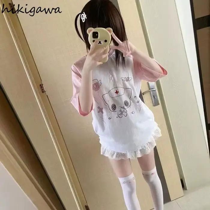 T-shirts japonais pour femmes chat mignon imprimé Camisetas décontracté mode