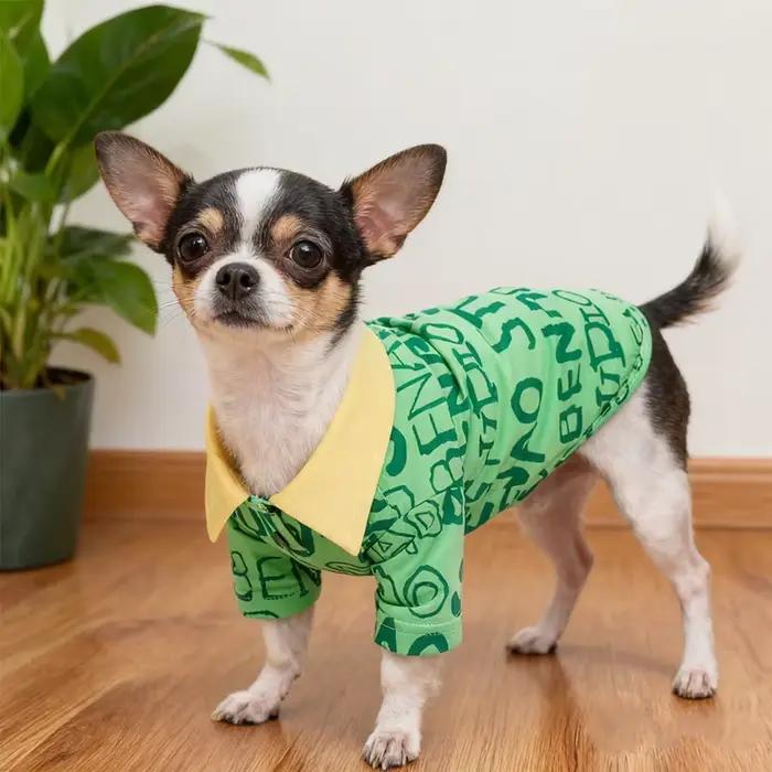 Polo pour chien et chat - Vêtements pour animaux de compagnie en coton respirant avec col - Chemises à lettres mignonnes
