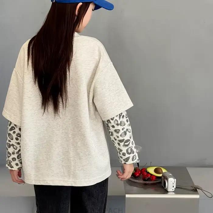 Sweat-shirt à manches léopard pour enfants