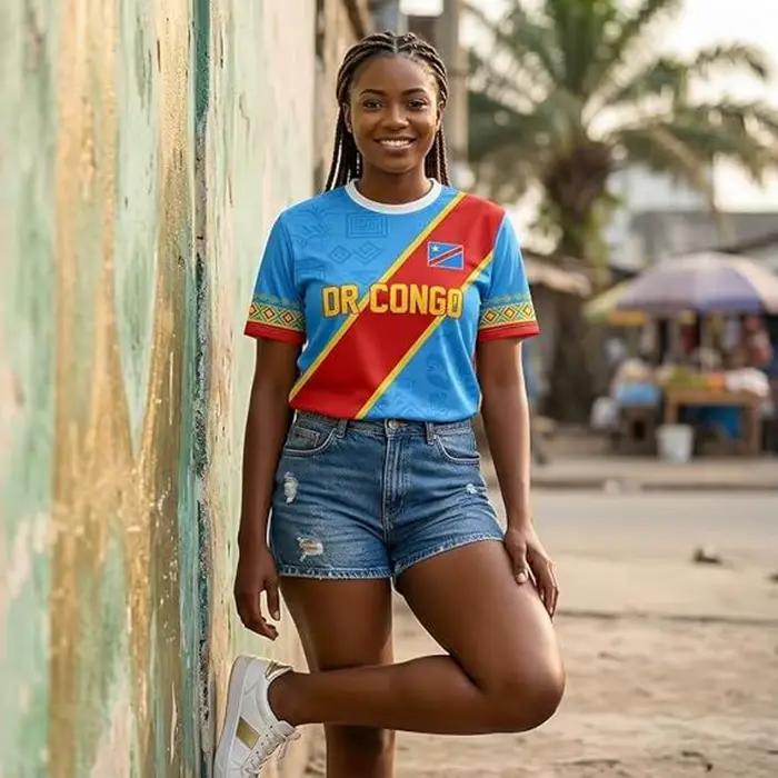Nouveau T-shirt de football imprimé drapeau de la République démocratique du Congo 2026 pour hommes et femmes