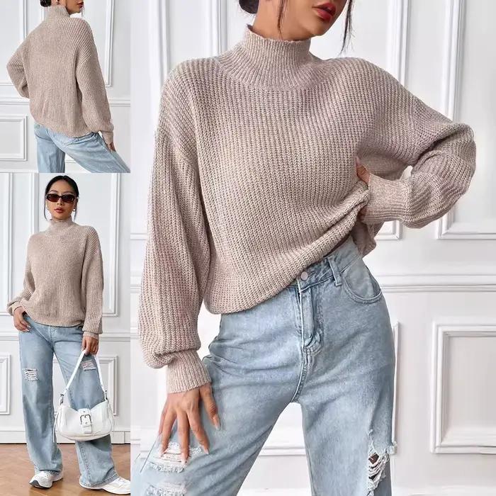 Pull femme avec col mi-haut, haut couche de base automne et hiver.