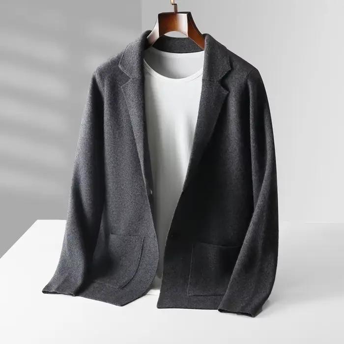 100% laine mérinos pull hommes costume col Cardigan pantalon ensemble intelligent tricots décontractés automne hiver