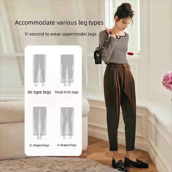 OLrain Pantalon crayon vintage pour femme 2026 Nouvelle collection Tenue de bureau et de trajet Quotidien Taille haute Longueur cheville Vêtement féminin O22QK63160
