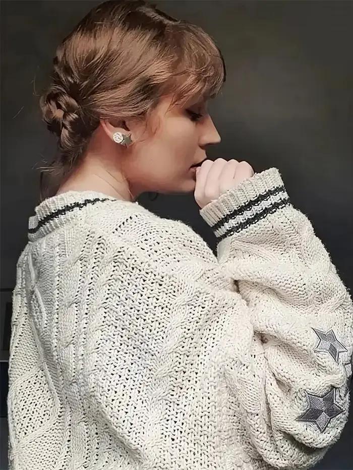 TS Cardigan étoile broderie tricot boutonné surdimensionné Folklore