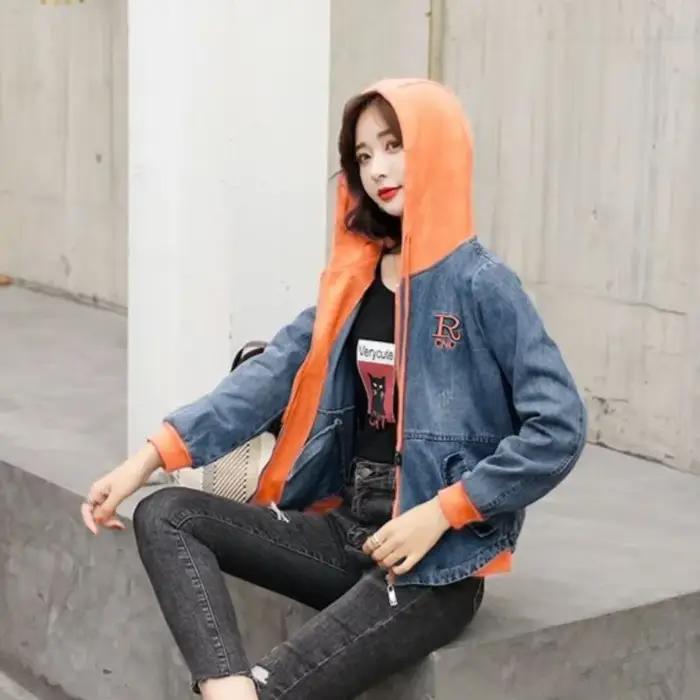 Vestes en jean à capuche brodées pour femmes