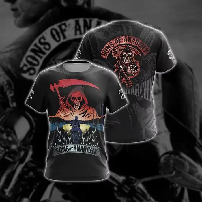 T-shirts vintage Sons of Anarchy, imprimé 3D de veste de motard, pour hommes et femmes, manches courtes, col rond, tee-shirt oversize, streetwear Y2k