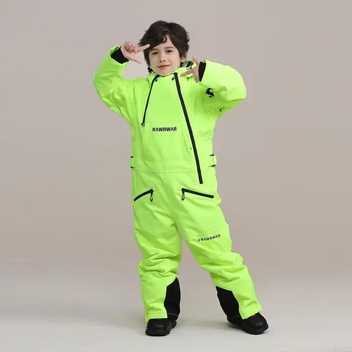 Combinaison de Ski une pièce pour enfants, veste de snowboard en plein air pour filles et garçons, épaisse et chaude, ensemble de Ski pour enfants, à capuche, coupe-vent, imperméable