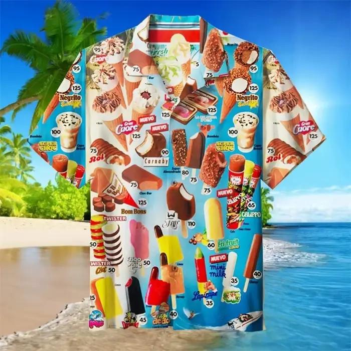 Chemise hawaïenne graphique crème glacée pour hommes