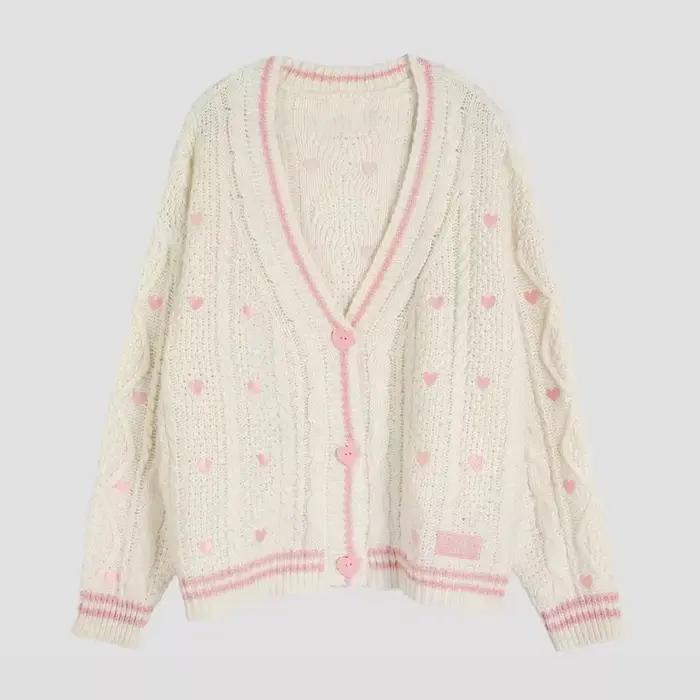 Cardigan amoureux avec broderie étoile coeur rose confortable tricot doux TS