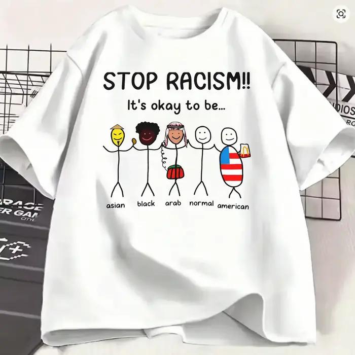 T-shirt homme col rond Stop Racism Its Ok à être couleur coton léger pour hommes style décontracté occasion quotidienne anniversaire cadeau