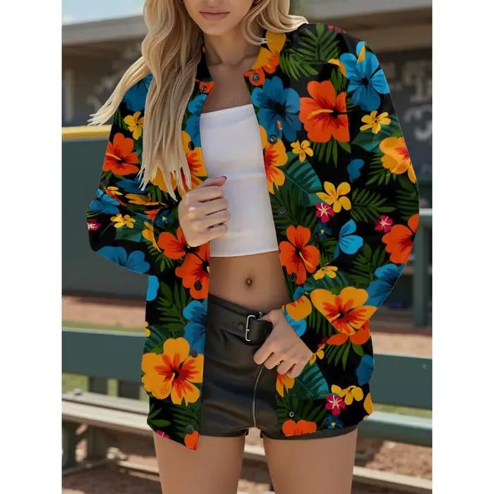 Veste de baseball pour femme à imprimé floral