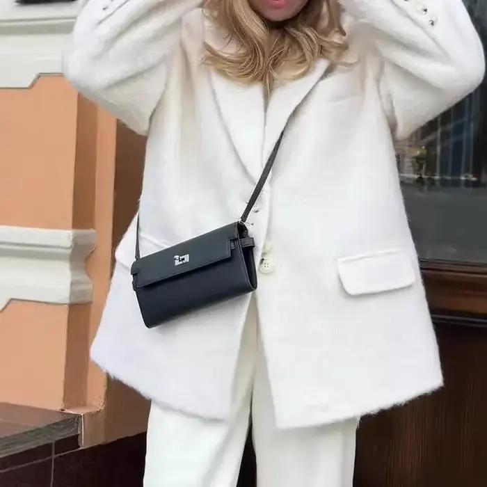 Blazer en Tweed pour femmes, revers cranté, simple boutonnage, manches longues, sur mesure, tenue de bureau, veste d'automne classique