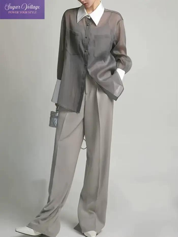 Chemise de luxe française Vintage en mousseline de soie transparente pour femmes