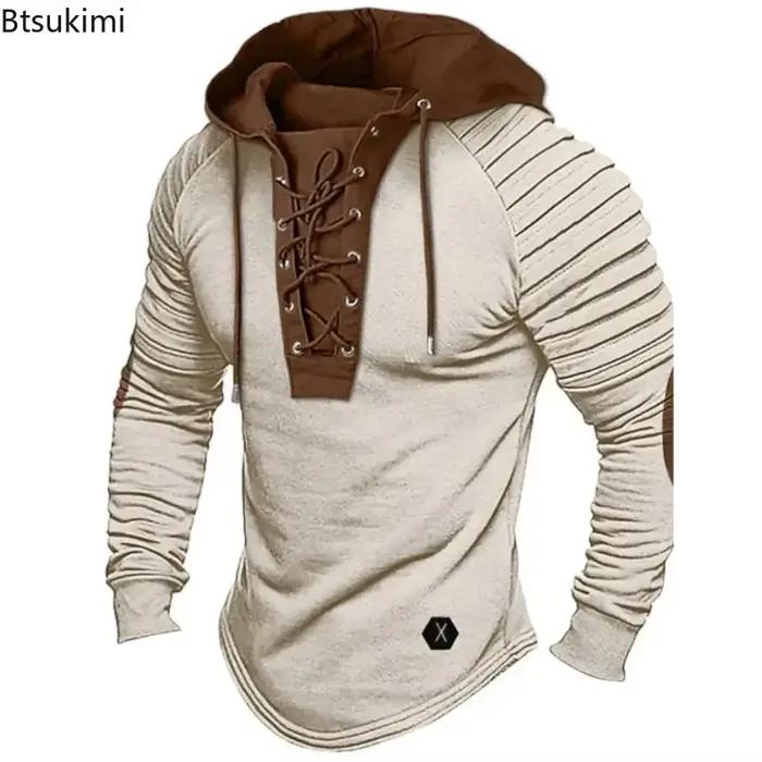 Sweat à capuche vintage pour homme 2026 avec cordon de serrage et épaules plissées – Haut quotidien doux