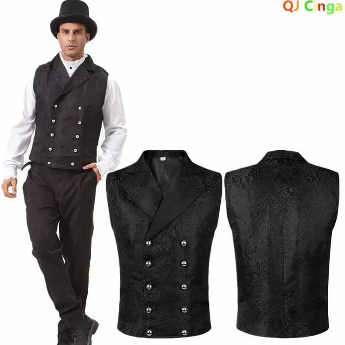 Gilet de costume noir pour homme ; Tissu jacquard
