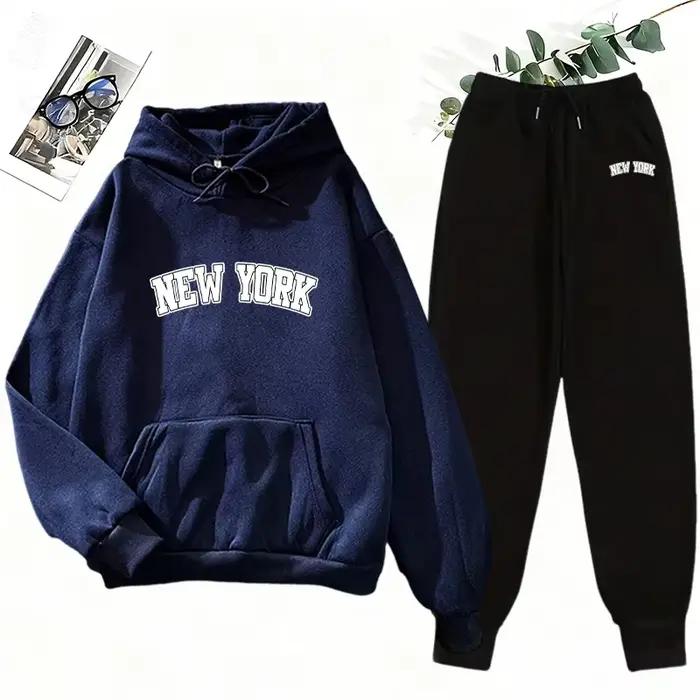 2025 nouveau ensemble assorti pour femmes sweat à capuche et pantalon de jogging tenue de rue décontractée automne