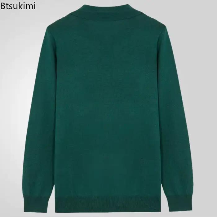 Nouveau printemps vêtements pour hommes mode décontracté affaires tricot pull à manches longues revers tricoté pulls hauts mâle tricots Polo chemise
