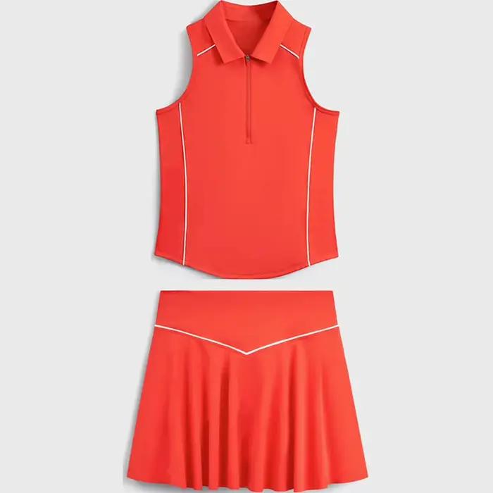 Tenue de tennis pour femme polo à séchage rapide débardeur de sport et yoga jupe-culotte trapèze ajustée jupe de badminton avec short intégré